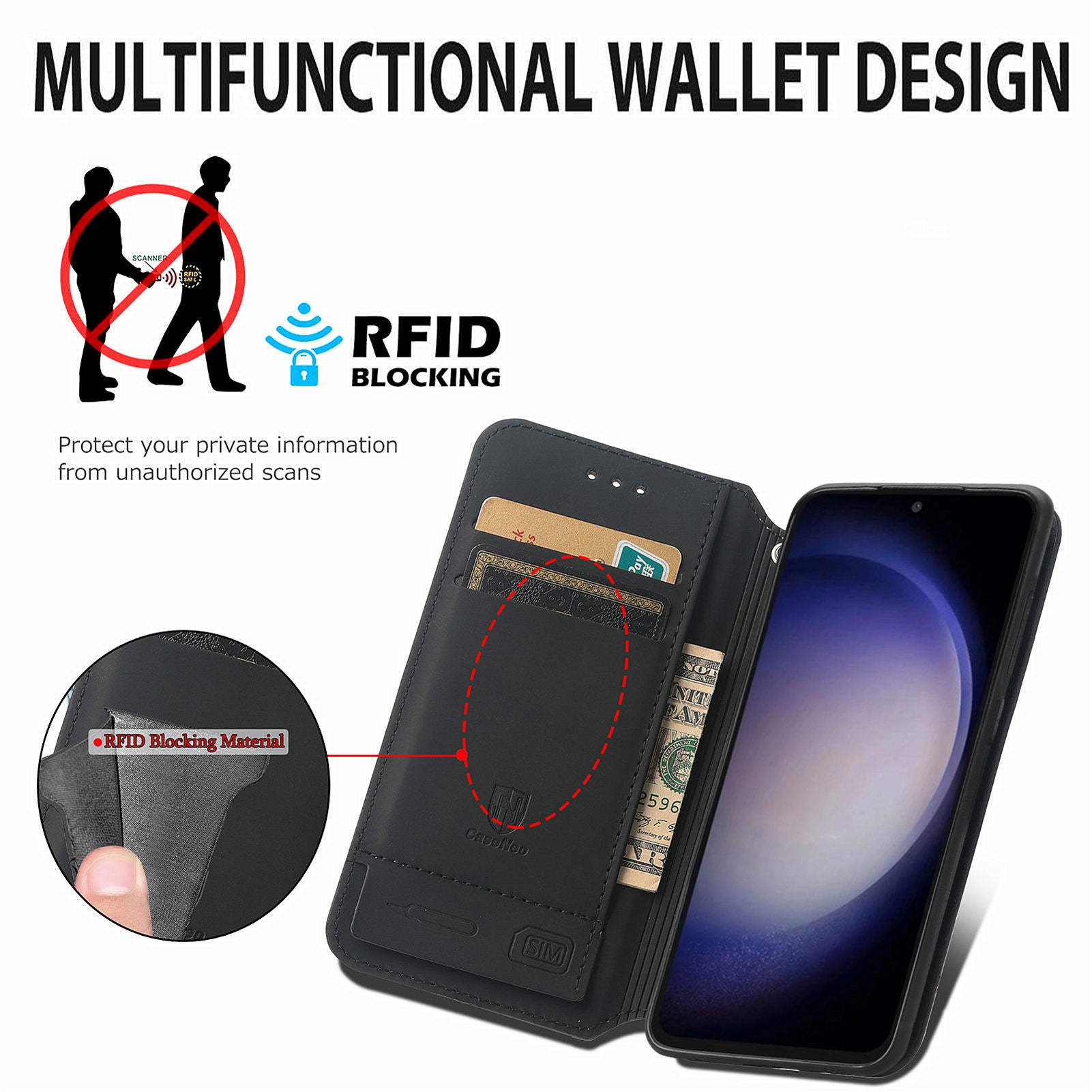 CASENEO 001 Series for Samsung Galaxy S23 FE PU Leather Pattern Case RFID Blocking Wallet Stand Phone Cover CASENEO 001 Series for Samsung Galaxy S23 FE PU Leather Pattern Case RFID Blocking Wallet Stand Phone Cover